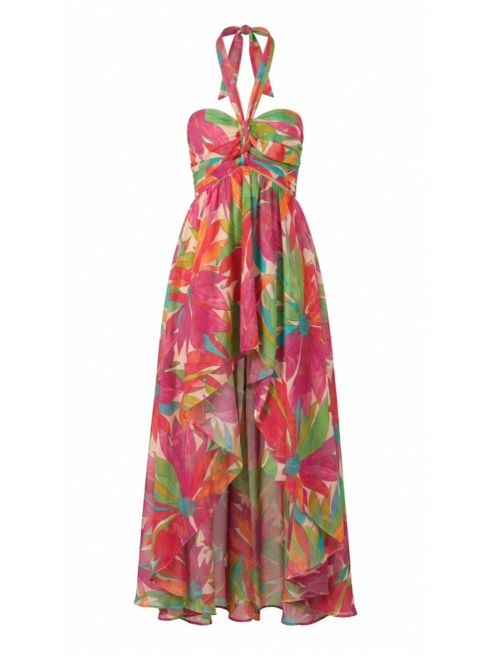 Ronny Kobo Natasha Floral Tropical Halter Maxi Gown Dress Size XS